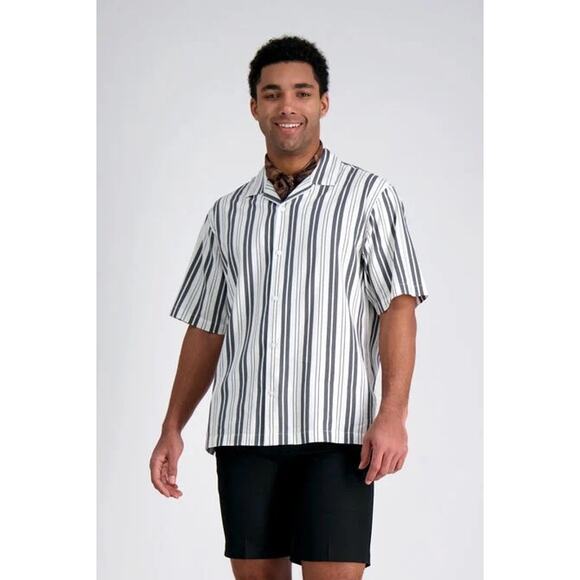 Haggar nwt XXL Short Sleeve Camp Shirt stripe short sleeve mens shirt - Picture 1 of 7